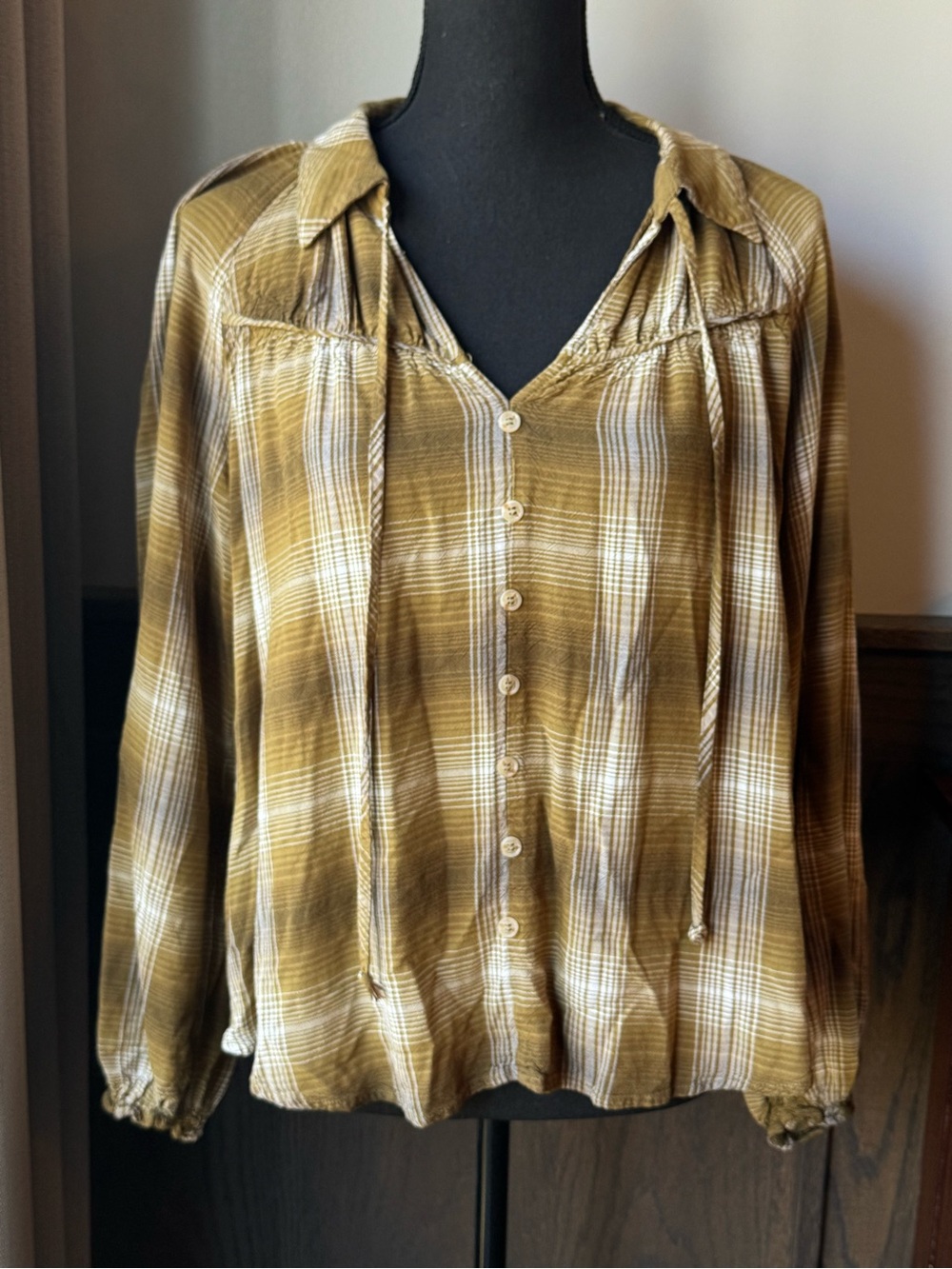 Blu pepper Women's Plaid Button-Front peasant boho hippie Blouse small EUC - Picture 2 of 7